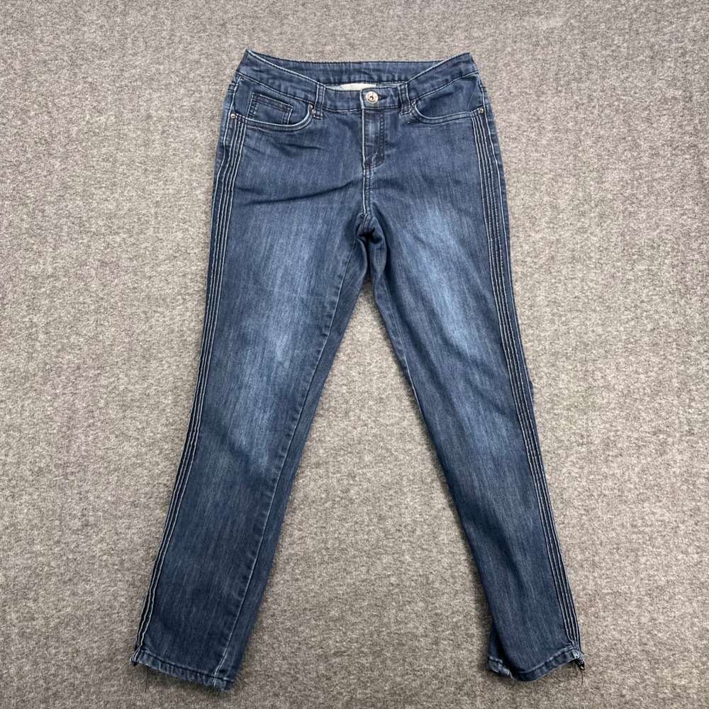 Christopher & Banks Womens Size 4 Dark Wash Ankle Zip Pintuck Skinny Jeans Blue